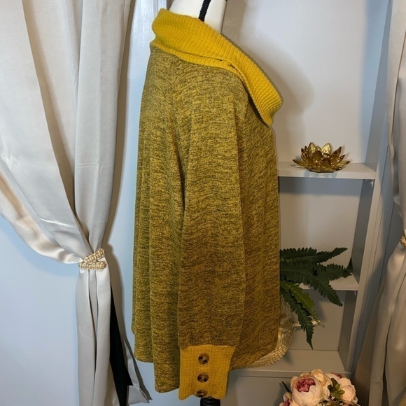 New York Laundry GUC XL Cowl Neck Button Detail Darker Mustard Yellow Sweater - Picture 5 of 14